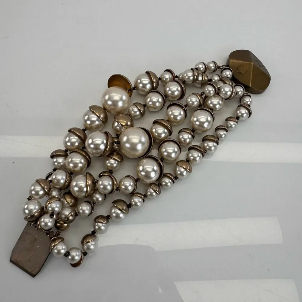 Dior Christian Mise en Multistrand Pearls Cluster Bracelet White